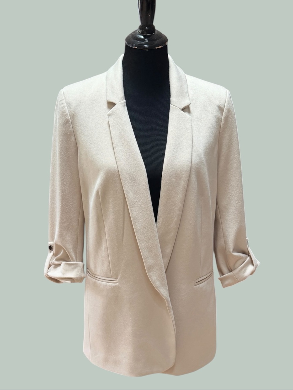 One Clothing Cream Open-Front Blazer with Rolled Sleeves Size Large